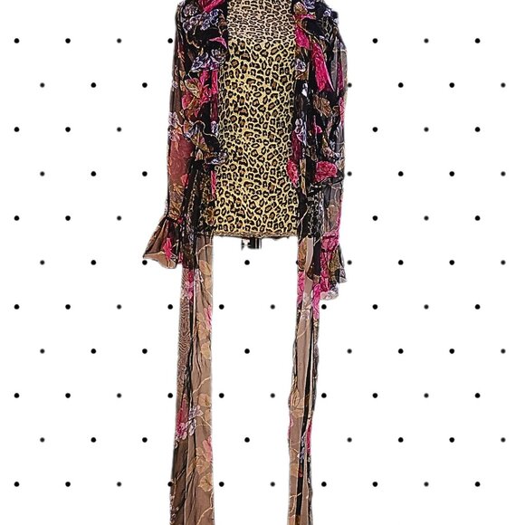 Sheer Black wraparound blouse with flowers and ruffles - Picture 4 of 5